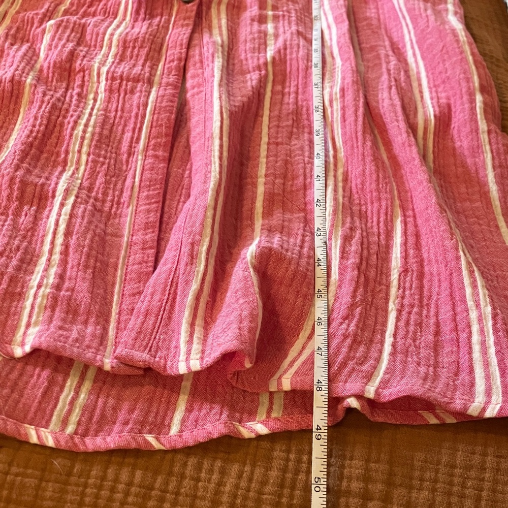 Pink white stripe cotton gauze midi maxi dress XS pockets removable belt - Picture 11 of 11